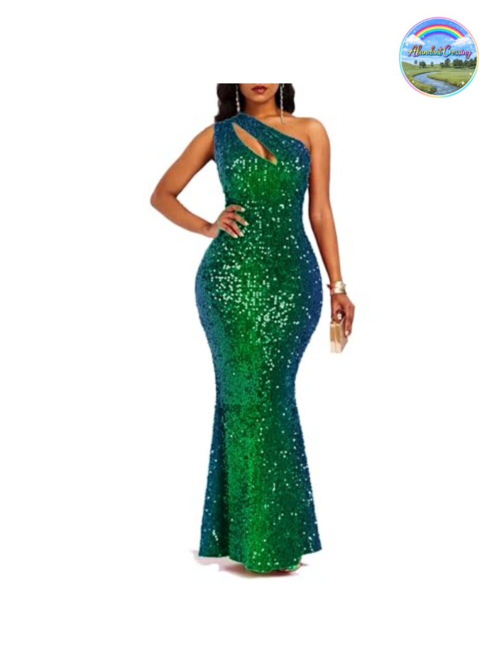 Sequins Sleeveless Oblique Collar Mermaid Maxi Bodycon Party Dress